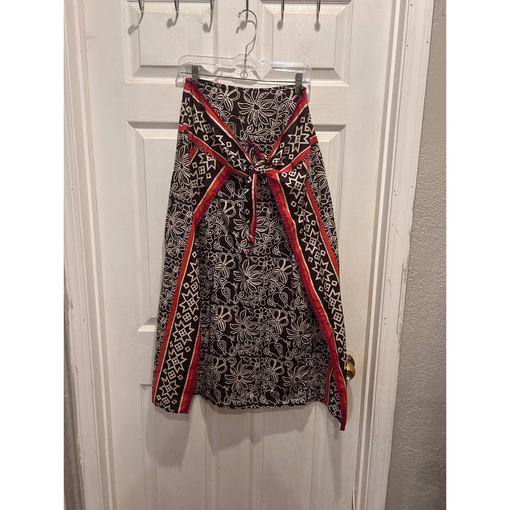 Boutique Europa Newport News Brown Floral Batik Cotton Wrap Maxi Skirt 8 Resort‎